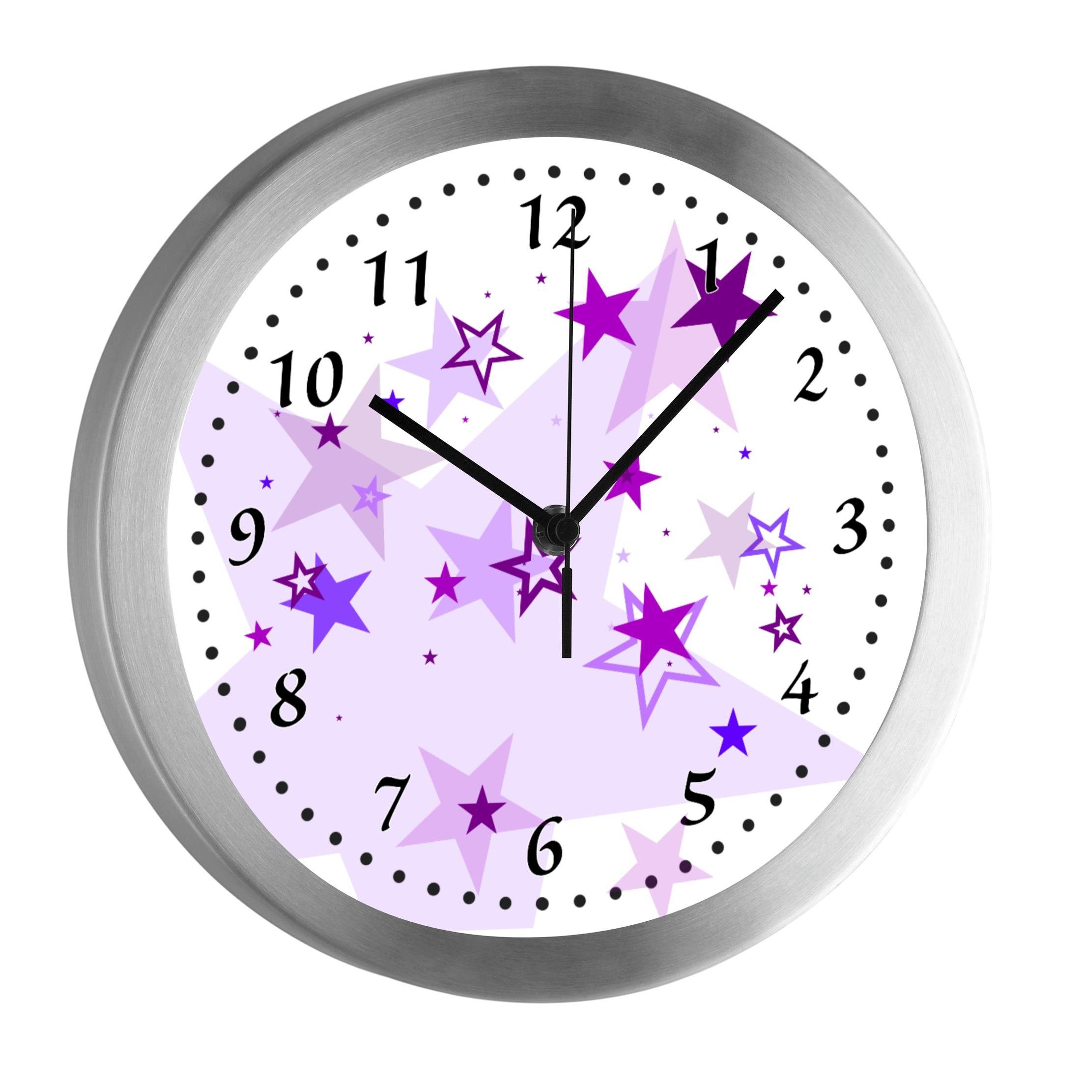CreaDesign Funkwanduhr Funkuhr, Kinder Wanduhr, Kinderuhr, Kinderzimmer Sternenhimmel lila (geräuscharmes Uhrwerk)