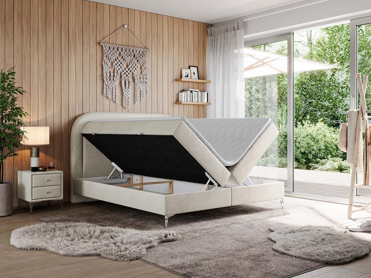 Boxspringbett zum Schlafzimmer, mit Doppelbett MÖBEL MKS Stauraum, EIRA, Multipocket-Matratze