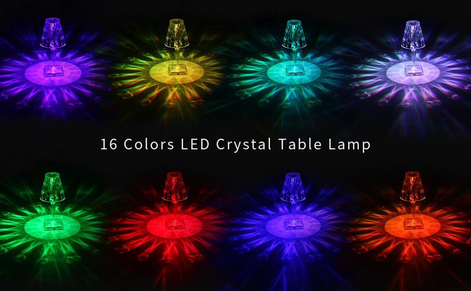 Fernbedienung, Aufladung, Farbwechsel, Dimmbar RGB Nachttischlampe, LED Kristall Farbwechsler, Farbmodi, Design, USB-C Diyarts 16 mit