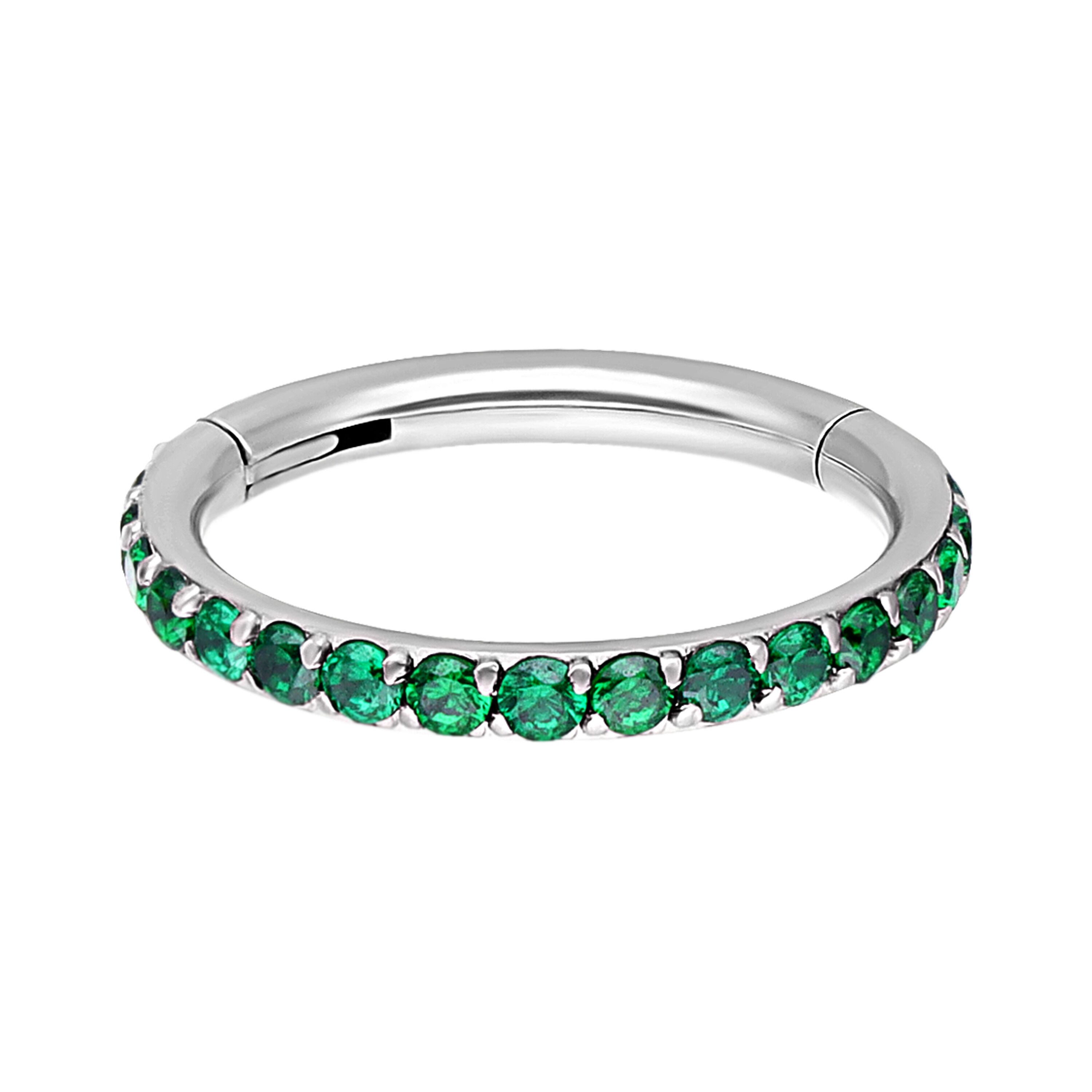 Wildcat Nasenpiercing Pave Set Crystals Conch Ring für Ohr, Nase, Lippe, Bauchnabel, 1 Stück, Chirurgenstahl 316L - wasserfest, hautverträglich, Silber-Smaragdgrün