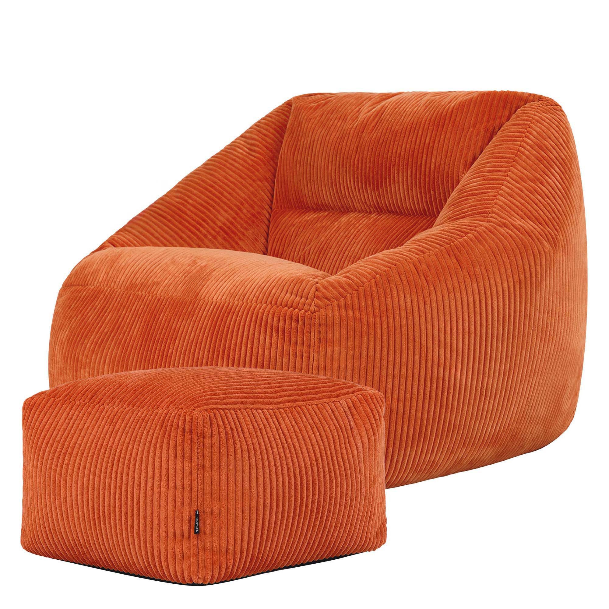 icon Sitzsack Riesen Sessel aus Cord Flauschig „Natalia" mit Hocker (Spar-Set, 1 x Sitzsack-Sessel, 1 x Fußhocker), Sitzsack XXL, Made in Germany, für Erwachsene & Kinder, für Wohnzimmer