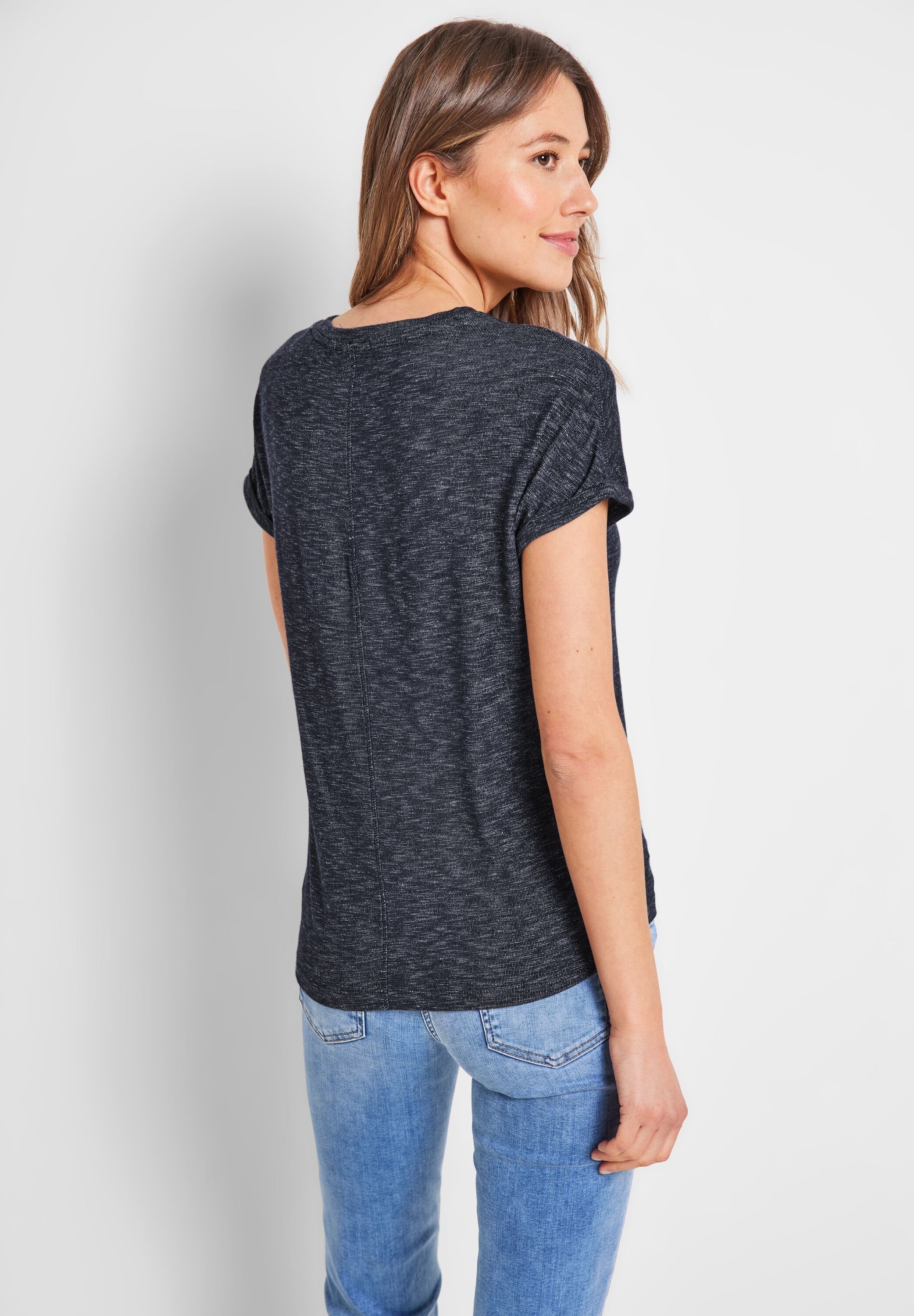 T-Shirt mit melange deep blue Cecil abgerundetem V-Ausschnitt