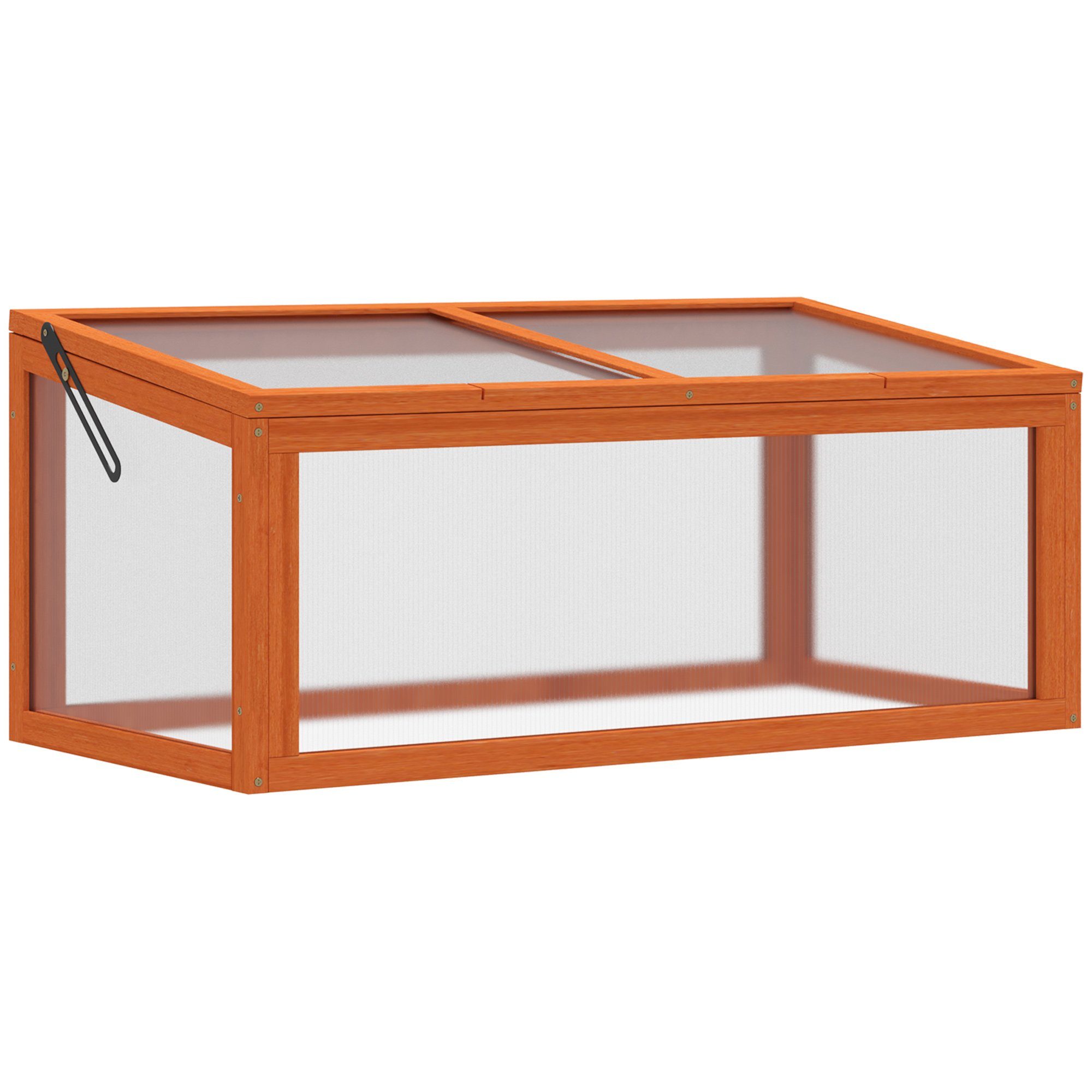 Outsunny Foliengewächshaus Gewächshaus Frühbeetkasten Pflanzenbeet mit Abdeckung, Treibhaus, Frühbeet, aus Holz,Polycarbonat, Orange, 90 x 46 x 40 cm orange | Rabatt: 40%