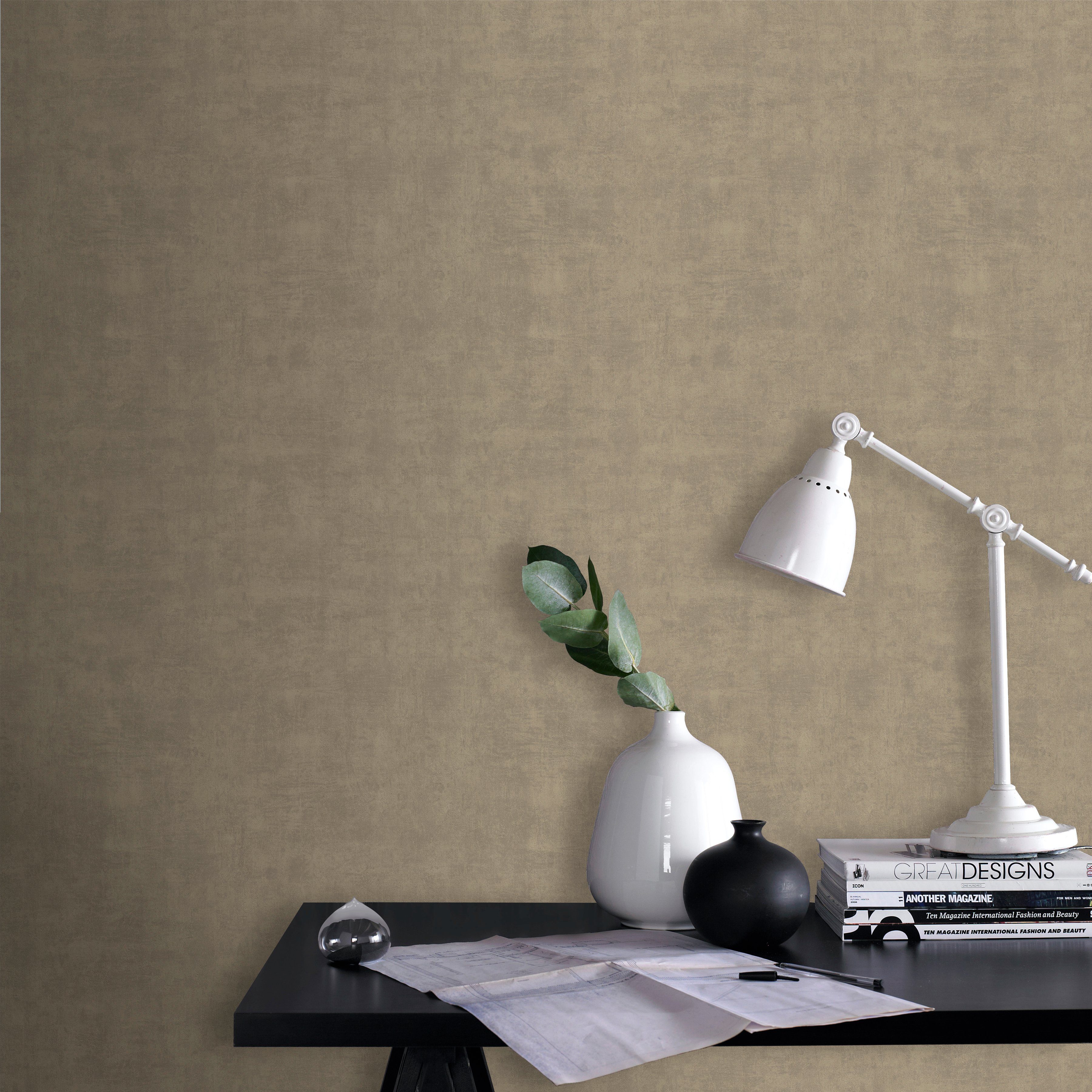 WOW Vliestapete Beton Uni, geprägt, Steinoptik, (1 St), Taupe - 10m x 52cm