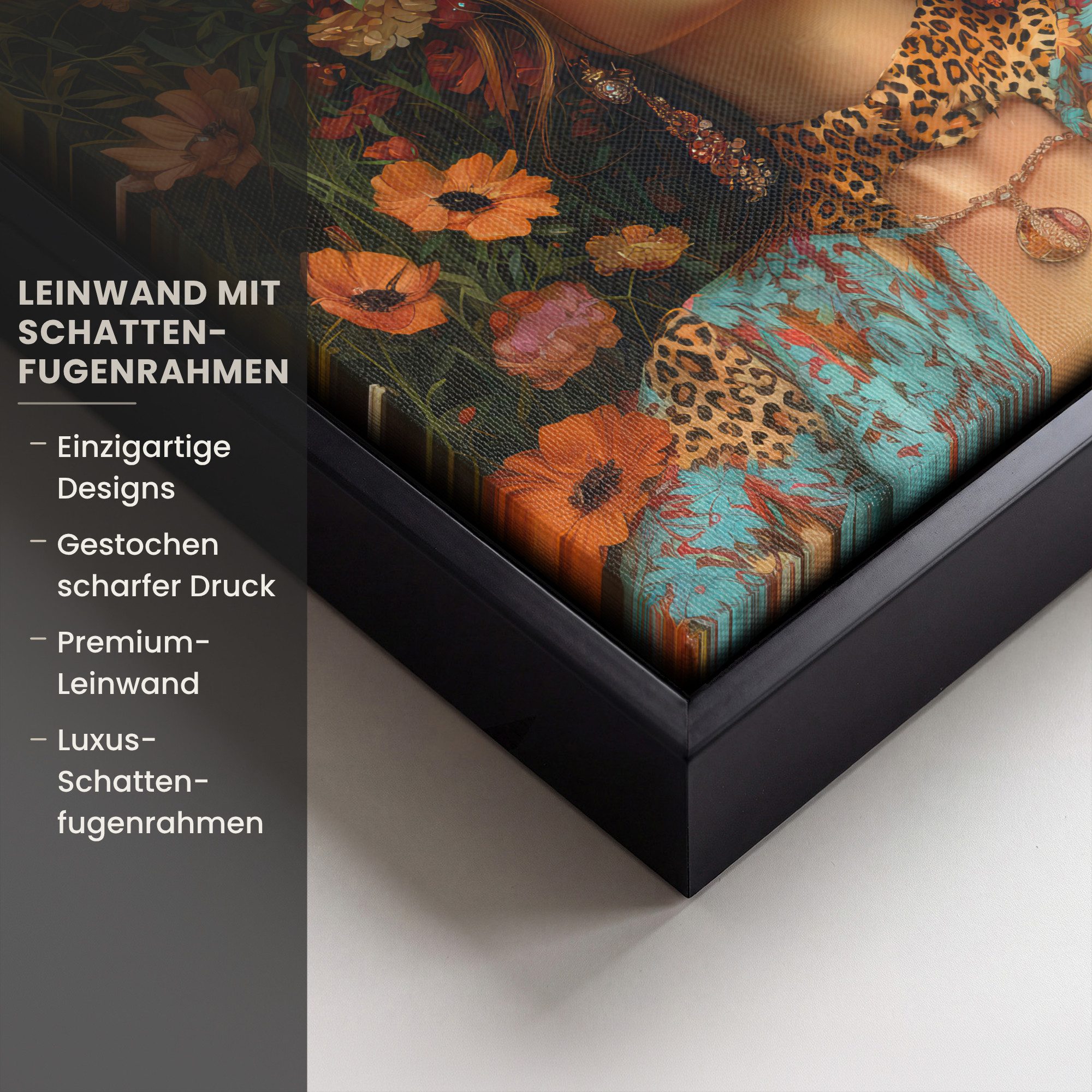 OneMillionCanvasses® Leinwandbild mit Rahmen - Frauen - Blumen - Modern - Brille - Abstrakt, Fotodruck (1 St), Leinwand Bilder Klein, Wand Dekoration Aesthetic 20x20cm