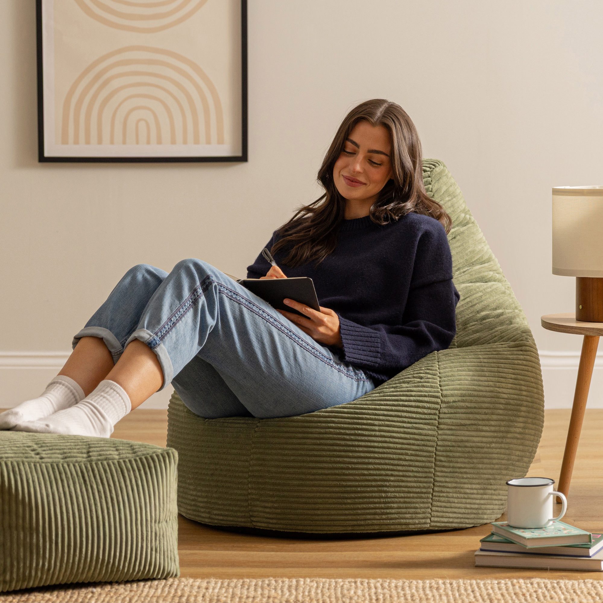 icon Sitzsack Sessel mit Liege aus Cord „Dalton“ mit Hocker (Spar-Set, 1 x günstig online kaufen