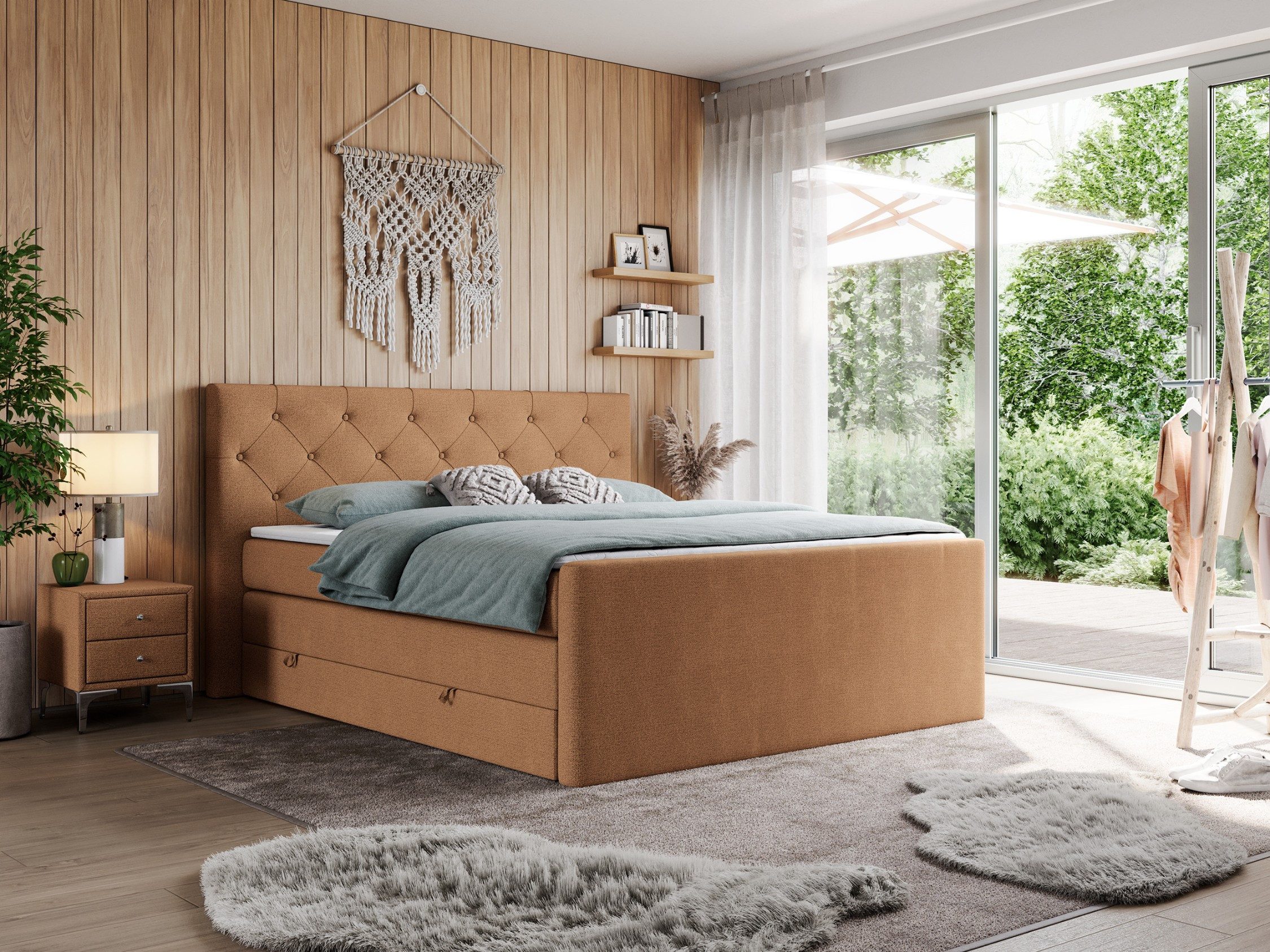 MKS MÖBEL Boxspringbett KING VELEN (T30-Schaum, Topper T25, Bonell-Federn), Doppelbett mit Multipocket-Matratzen, Polsterbett mit Kopfstütze