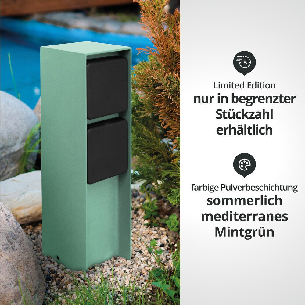 LED Universum Gartensteckdose "ADAM 2" Aluminium, grün, 3680W, wassergeschützt, IP44, 70x70mm
