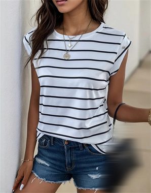AFAZ New Trading UG Blusentop Weißes, schwarz gestreiftes, modisches, ärmelloses Damen-T-Shirt Cool und lässig: ein Must-have für den Sommer!