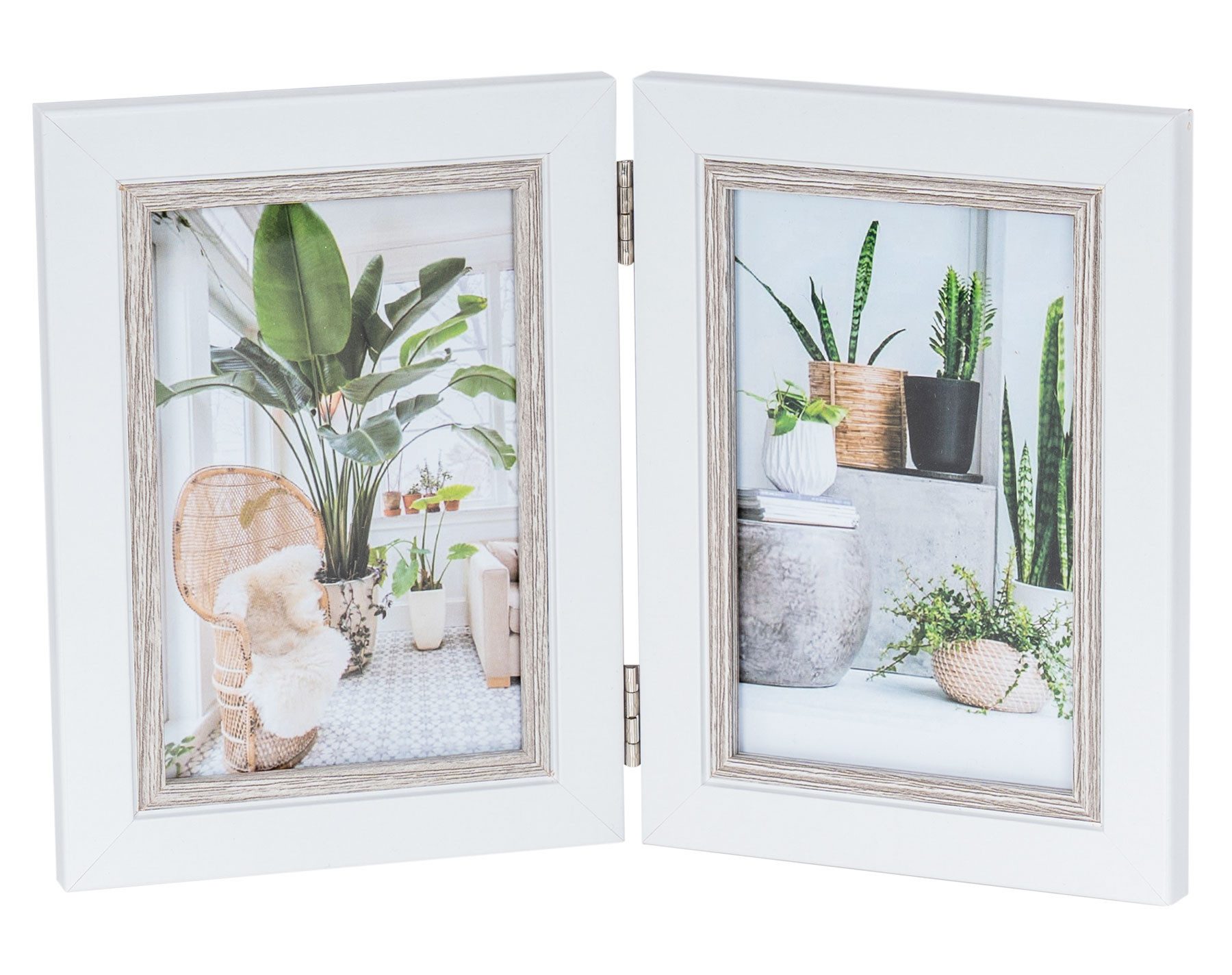 Levandeo® Bilderrahmen, Fotoaufsteller 2 Fotos 10x15 Weiß Eiche gekälkt MDF günstig online kaufen