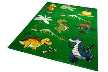 Kinderteppich Kinderteppich Dinosaurier Dschungel Vulkan in grün, TeppichHome24, rechteckig, Höhe: 1.3 mm