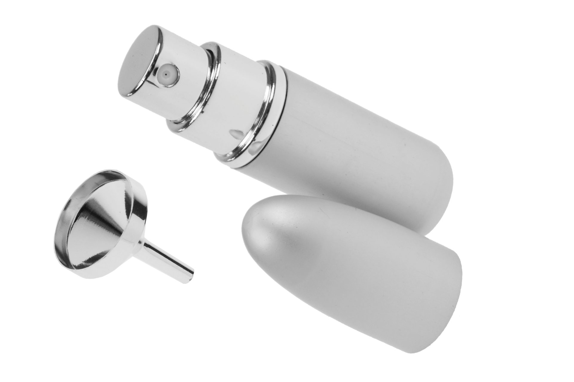 Fantasia Beauty Parfümzerstäuber Taschenzerstäuber silberfarben für 4 ml + Trichter silberfarben (1 St), Parfümzerstäuber