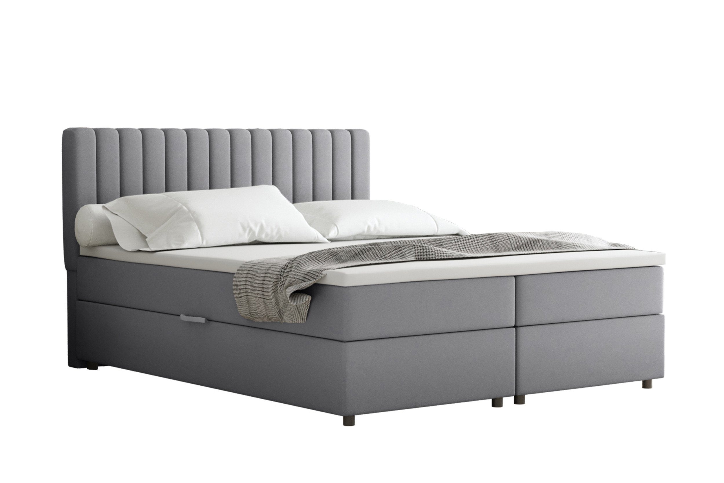 PANDA MÖBEL GmbH Boxspringbett Everest Boxspringbett mit Stauraum - inkl. Trageservice, 140x200, 160x200, 180x200, Polsterbett mit Bettkasten und Topper