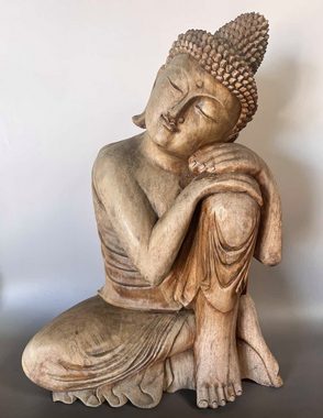 Asien LifeStyle Buddhafigur Buddha Figur Holz Statue Relax - 60cm groß
