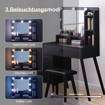 CLIPOP Schminktisch Schminkkonsole mit LED Beleuchtung (Tablett mit Ständer), erweiterbar Frisiertisch, Kosmetiktisch Set