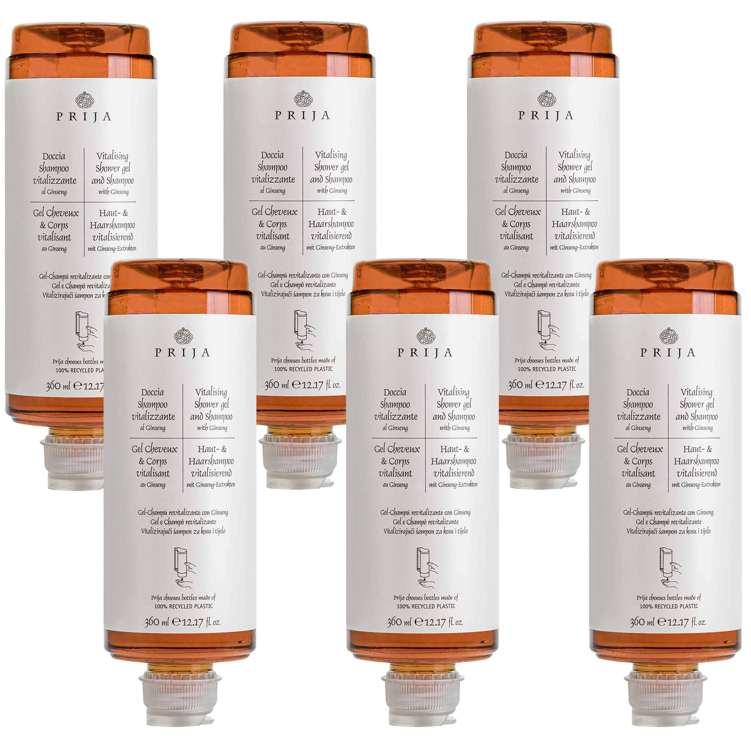 PRIJA Duschgel PRIJA Shampoo/Duschgel mit Ginseng, Nachfüllung für Spender VEGAN, 6-tlg.