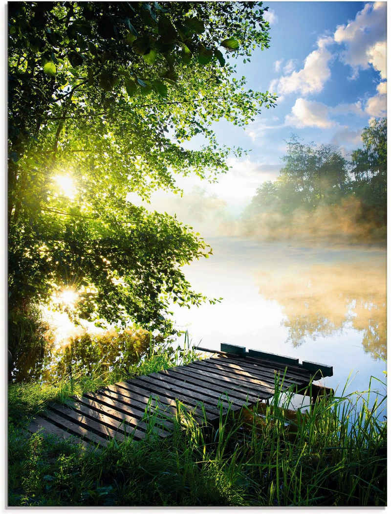 Artland Glasbild »Angelsteg am Morgen«, Gewässer (1 St)