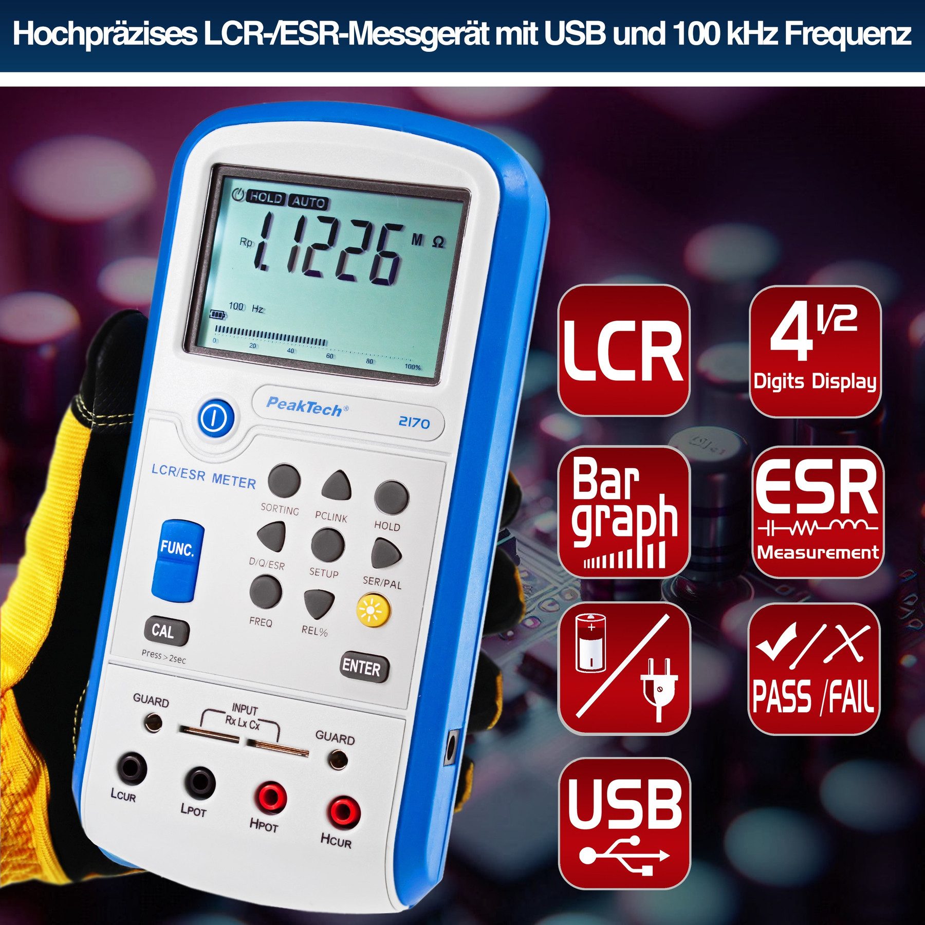 PeakTech Multimeter PEAKTECH LCR-/ESR Meter, P 2170, 100 Hz - 100 kHz, mit USB