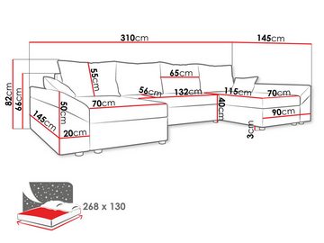 MIRJAN24 Wohnlandschaft Dante U Cord, mit Schlaffunktion und Bettkasten, 5 Sitzer Eckcouch, U-Form Sofa, symmetrisches Ecksofa