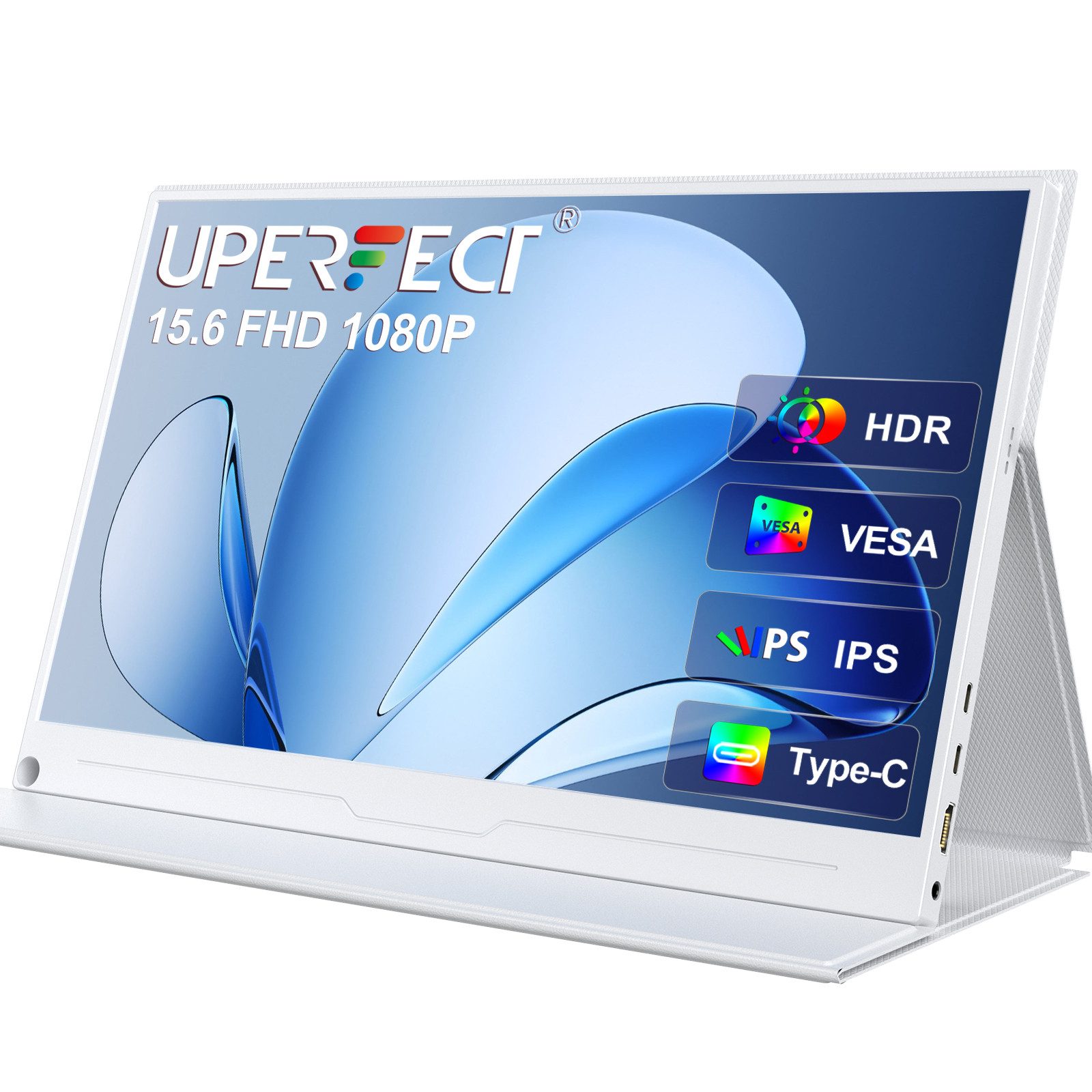 UPERFECT Weißer Tragbarer Monitor, Gaming Monitor Portabler Monitor (39,62 cm/15.6 ", 1920x1080 px, Full HD, 25 ms Reaktionszeit, 60 Hz, IPS)