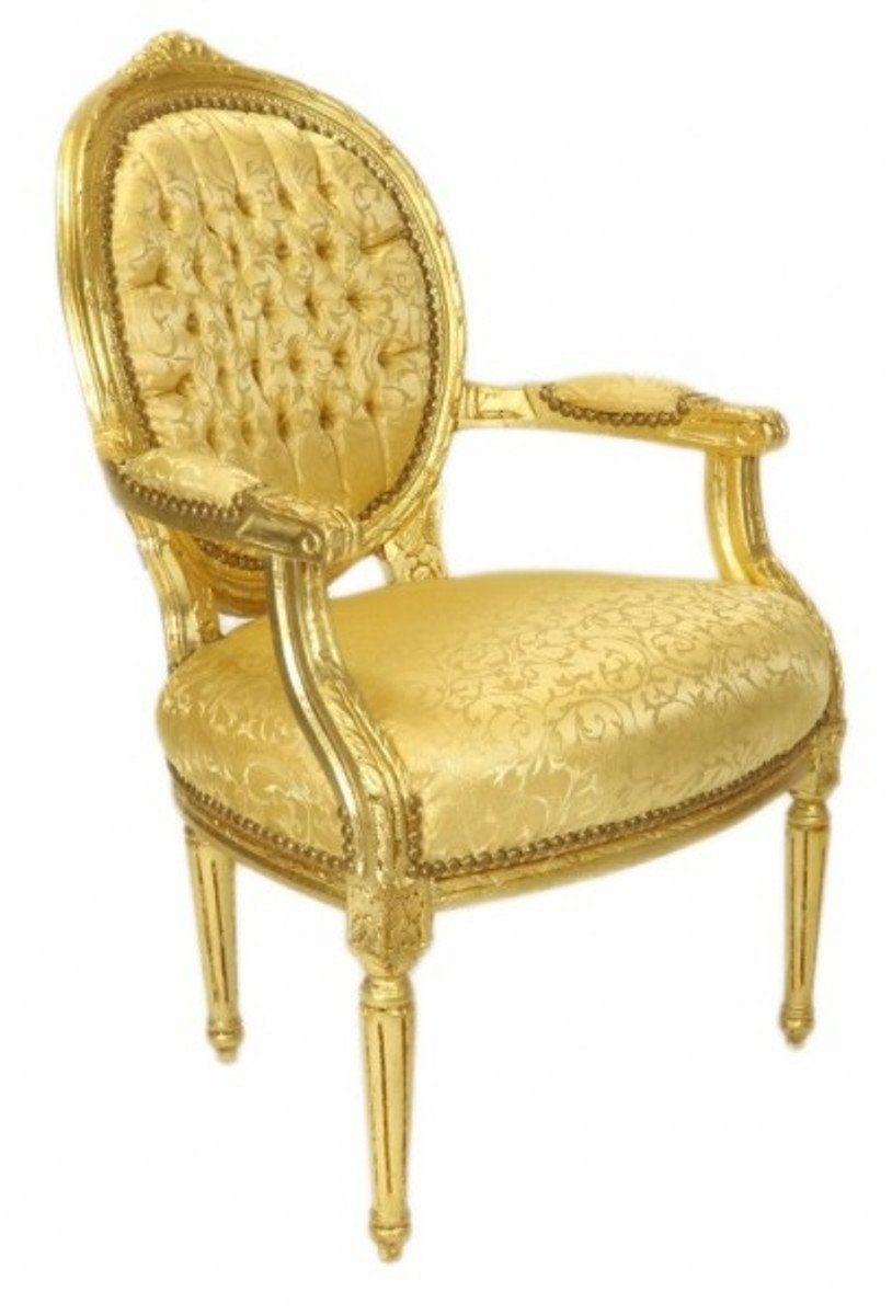 Casa Padrino Besucherstuhl Barock Medaillon Muster - Stil Gold Stuhl Salon Antik / Möbel Gold