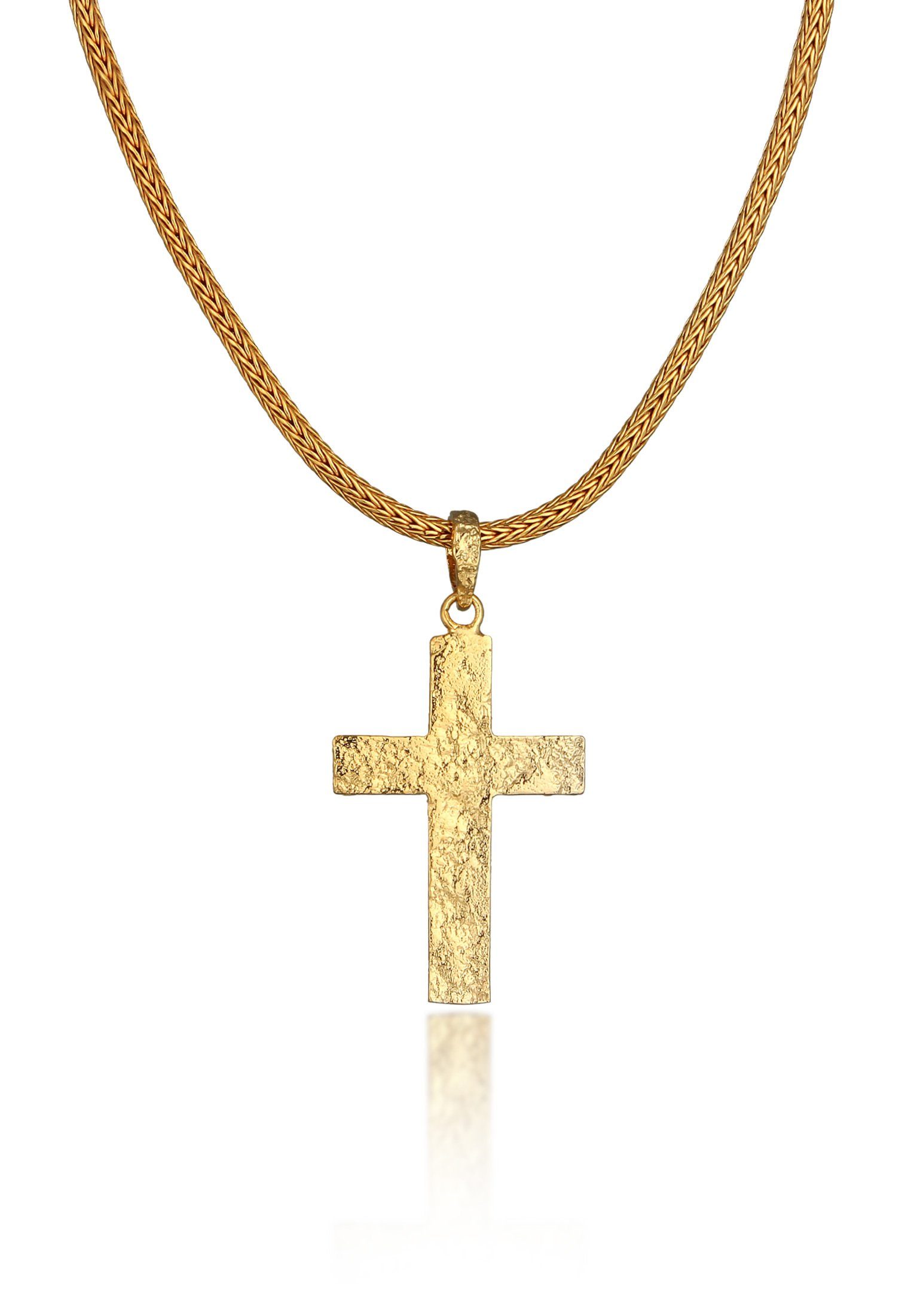 Gehämmert Herren Gold Kreuz 925 Anhänger Kette mit Zopfkette Kreuz Silber, Kuzzoi