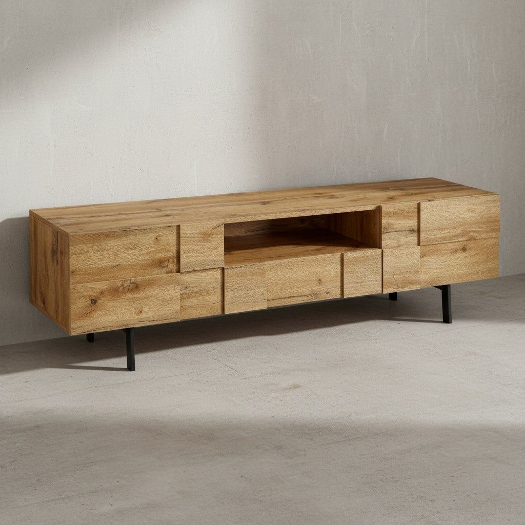 KADIMA DESIGN Lowboard Eiche Fernsehtisch mit Kachelmuster, TV, Spielekonsole & DVDs