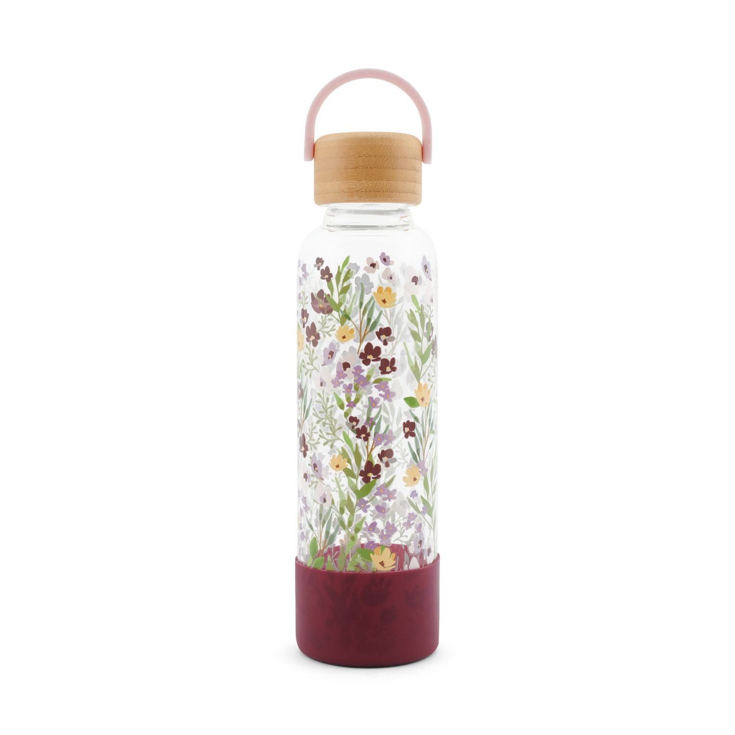 Kartenkompass Trinkflasche aus Glas mit Silikoncover, ""Violet Bouquet""