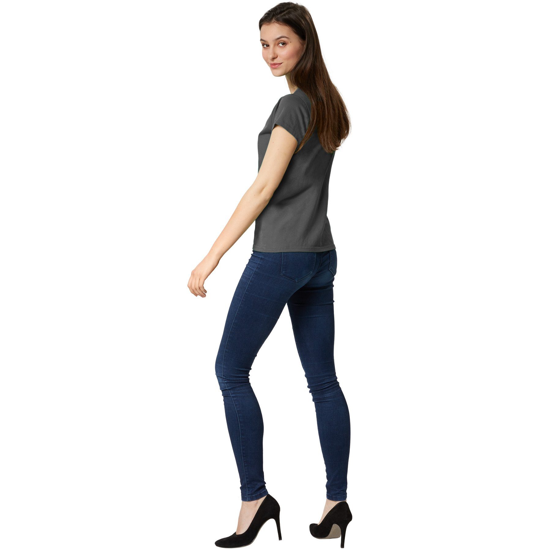 dressforfun T-Shirt Kurzarmtop, Für viele Outfits & Auftritte, Rundhals mit (Freizeitoberteil, Konfektionsgröße XXL in grau) Einfarbiges T-Shirt für Frauen, Fes – Bild 3 von 5