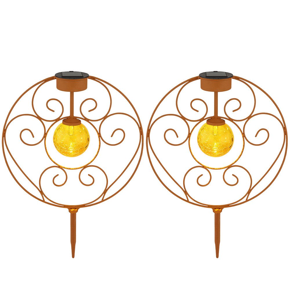 GLOBO LIGHTING LED Solarleuchte, LED-Leuchtmittel fest verbaut, Warmweiß, Solarlampe Gartenleuchte Außenlampe LED Erdspieß Dekolampe rost 2x