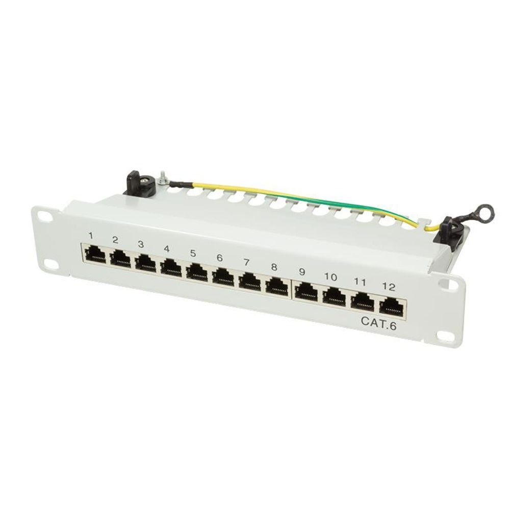Patchpanel 10" CAT6 12-Port geschirmt Grau Netzwerk-Patch-Panel