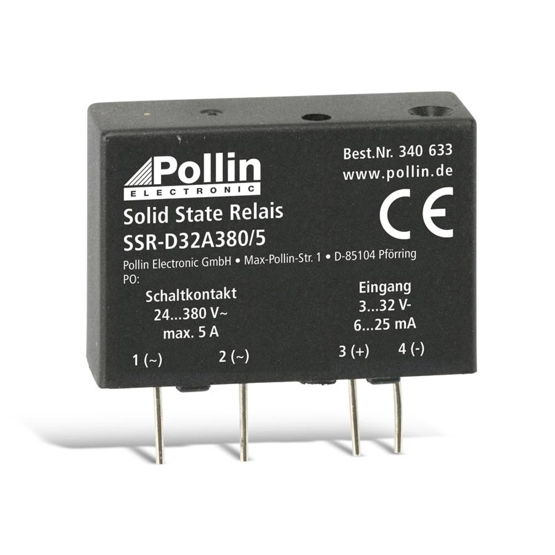 Pollin Relais-Modul Solid State Relais SSR-D32A380/5, 3...32 V-, 5 A/380 V~