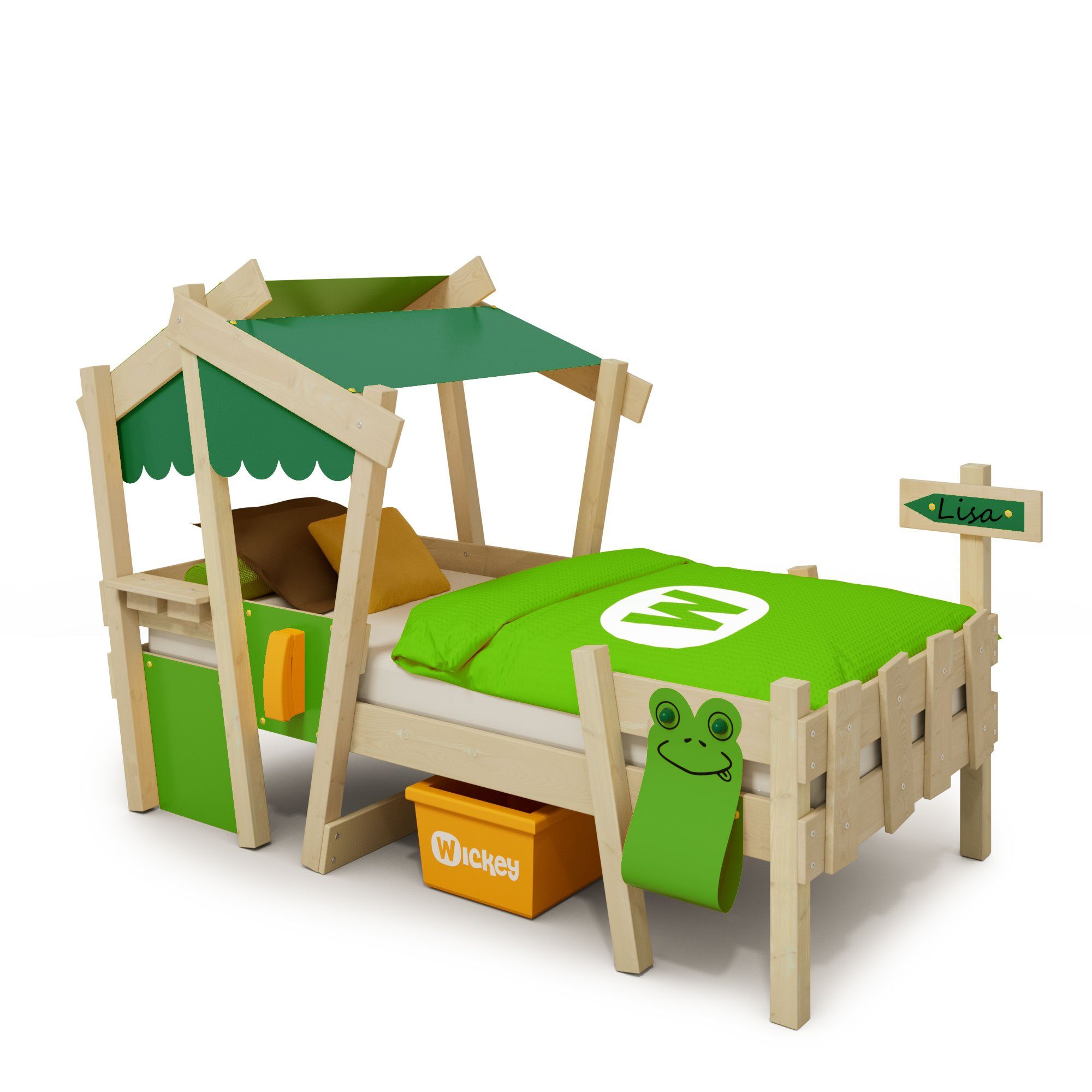 Wickey Kinderbett Crazy Candy - Holzbett, Spielbett 90 x 200 cm (Holzpaket aus Pfosten und Brettern, Spielbett für Kinder), Massivholzbett Grün/Apfelgrün