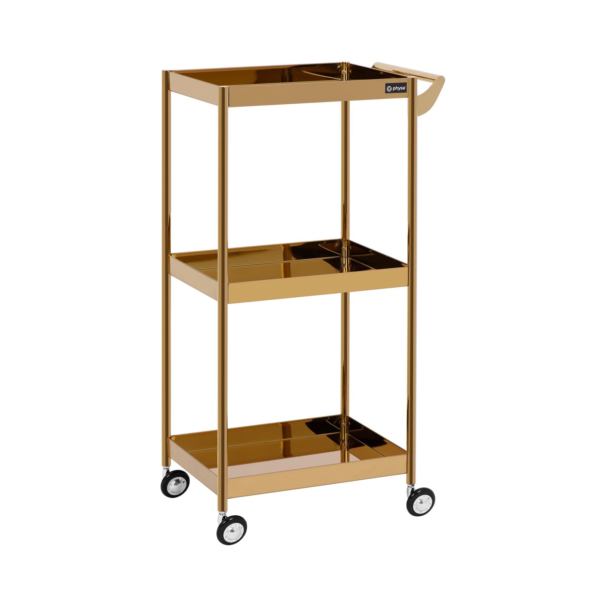 Physa Rollwagen Kosmetikwagen golden 3 Ablagen 4 Räder 30 kg Arbeitswagen
