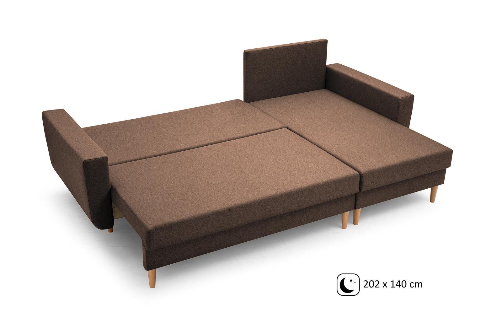 ONLY, mit Schlaffunktion, Braun 28) (malmo Ecksofa Couch mit Beautysofa universelle mane new Polsterecke Sofa