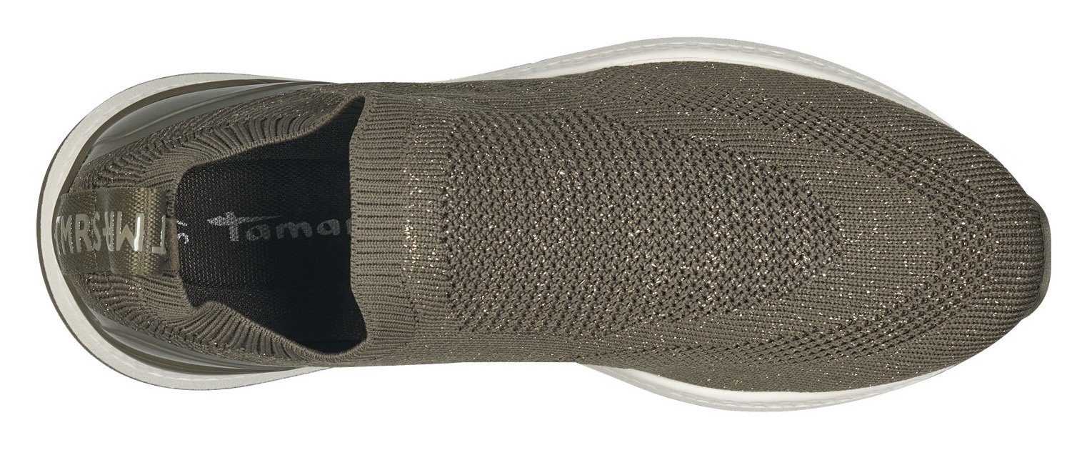 T-Logo mit Slip-On Tamaris geprägtem khaki Sneaker