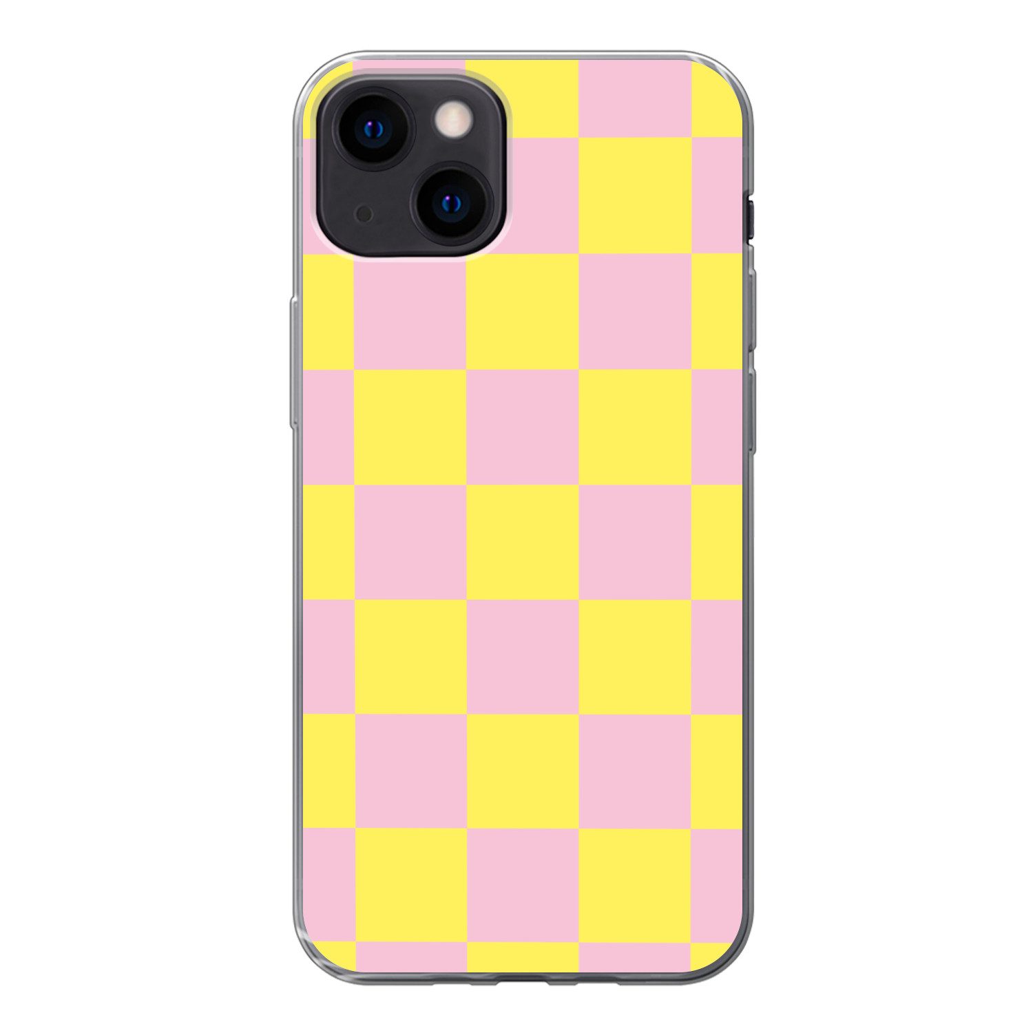 MuchoWow Handyhülle für Apple iPhone 13 Schachbrettmuster - Gelb - Rosa - Würfel, Smartphone-Bumper, Print, Handy Schutzhülle Dünn