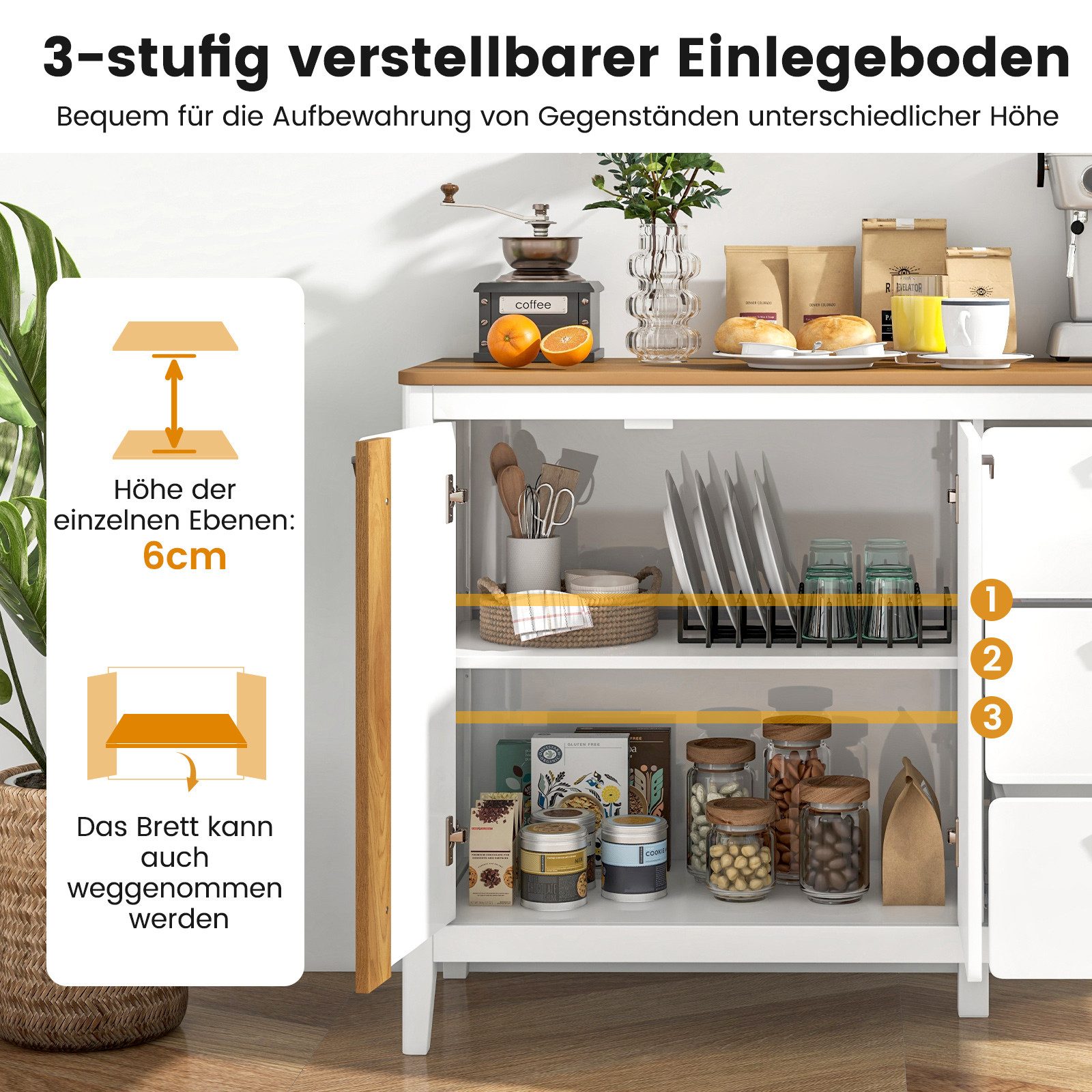 KOMFOTTEU Sideboard, Buffetschrank Küchenschrank mit Schubladen günstig online kaufen