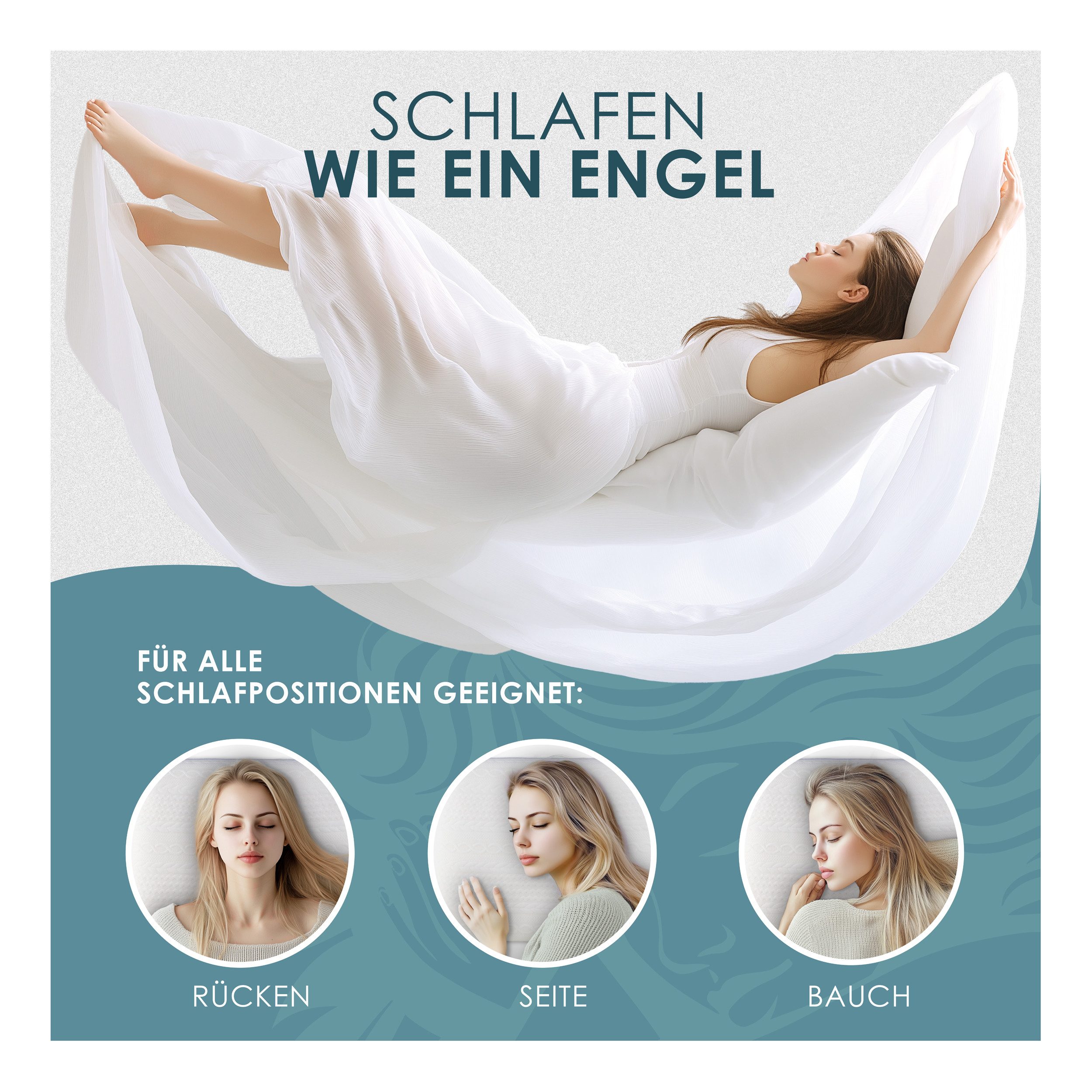 NTG Nutzfahrzeug Technik GmbH Kopfkissen Orthopädisches Memory Foam Kopfkissen Ergonomisches Nackenstützkissen, Atmungsaktiv, Ergonomisch, Hypoallergen, Kissenbezug Waschbar