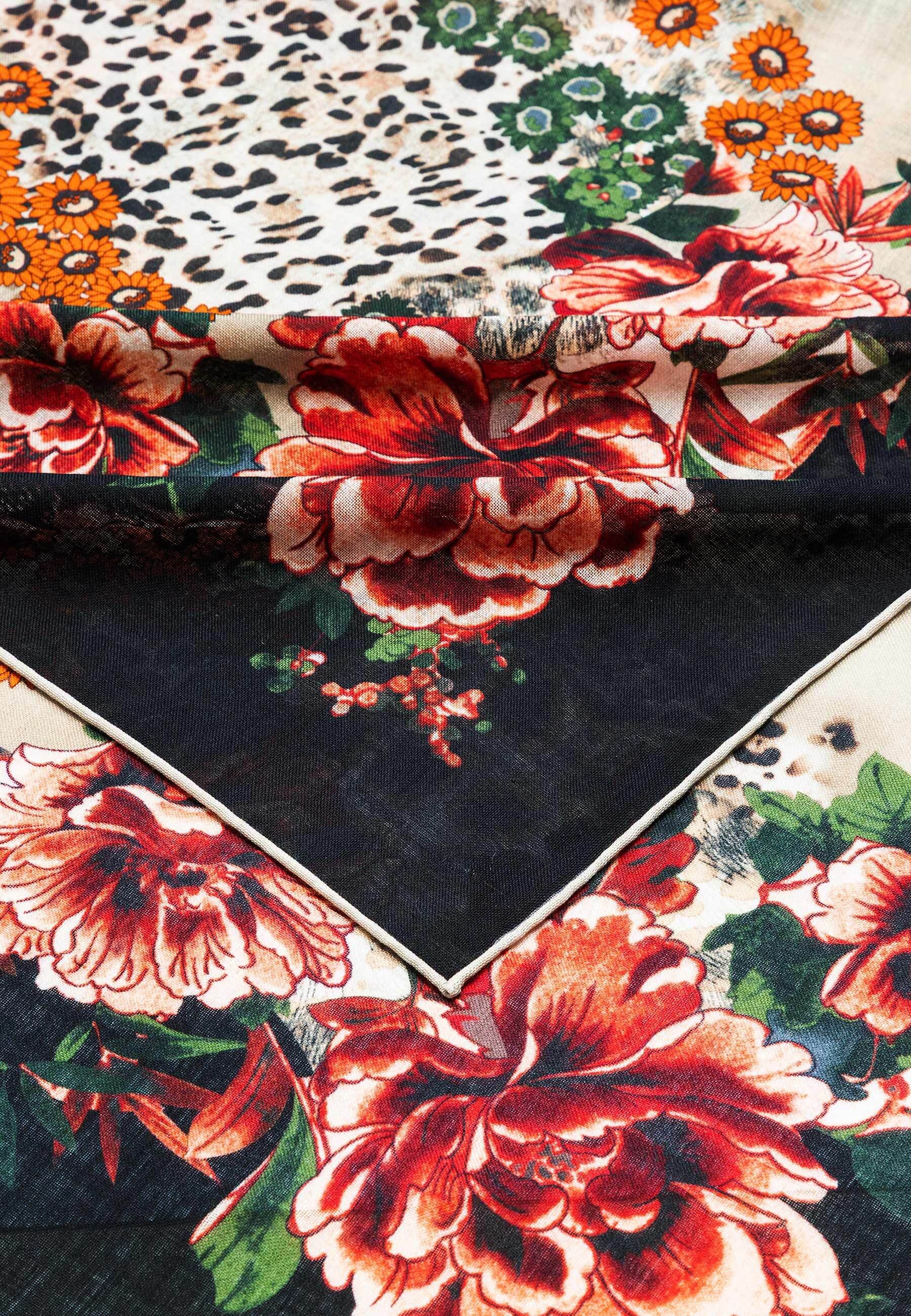 Roeckl Halstuch BLOOMING WILDERNESS, Wolltuch mit Leo- Blumenprint