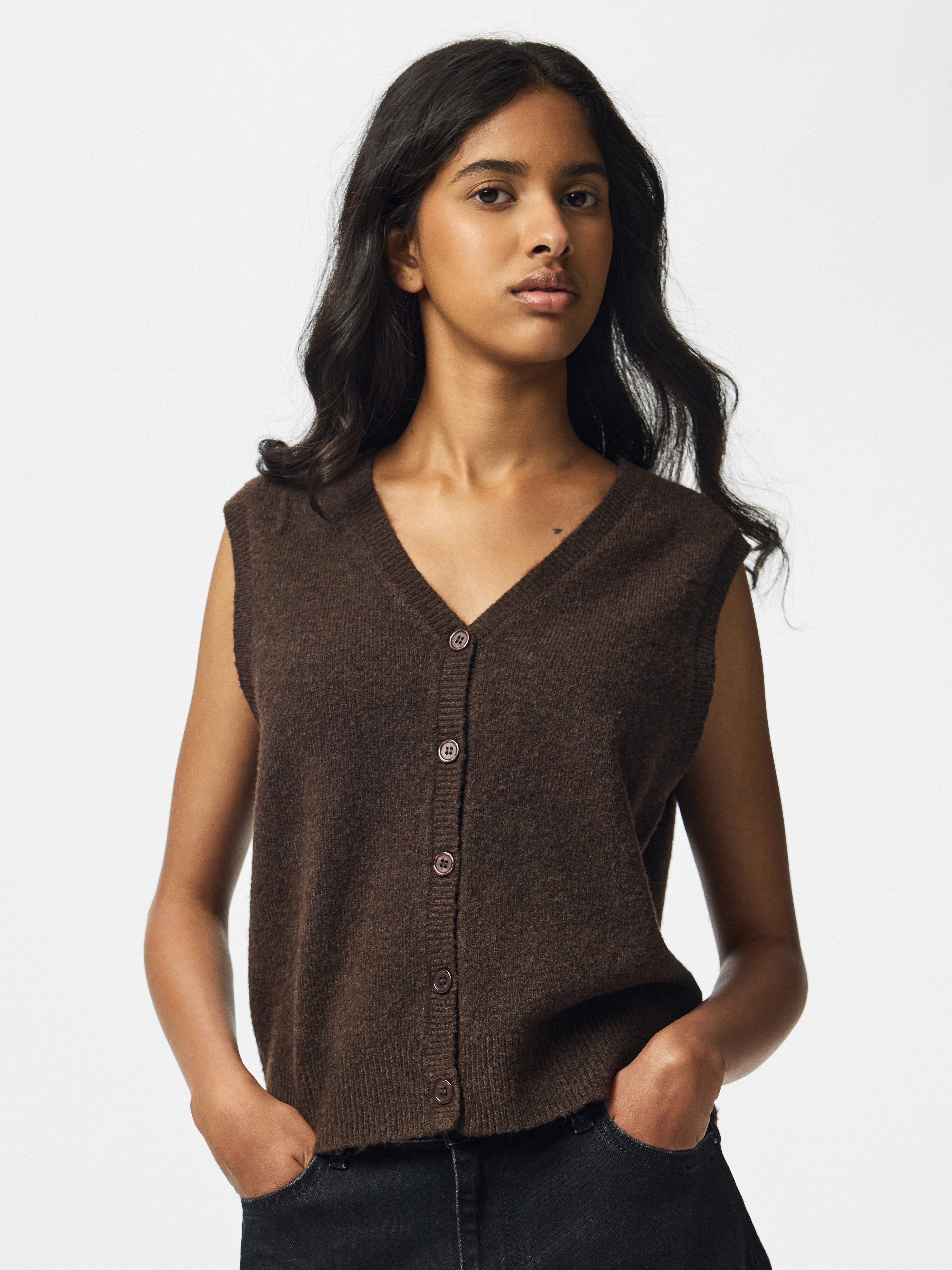 pieces Strickweste PCSALLY SL V-NECK KNIT VEST NOOS BC Materialmix