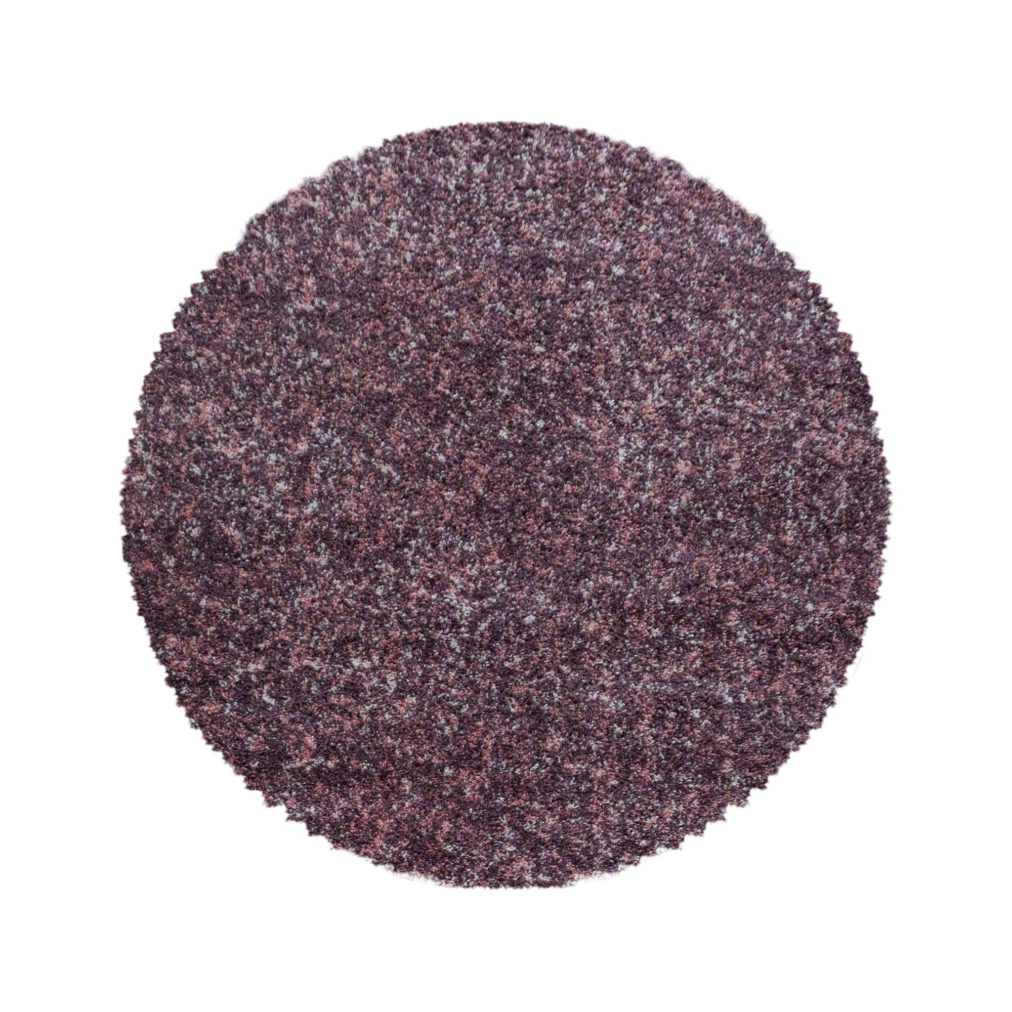 Hochflor-Teppich Meliert Design, Carpetsale24, Rund, Höhe: 30 mm, Runder Teppich Meliert Design Wohnzimmer versch. farben und größen Rosa