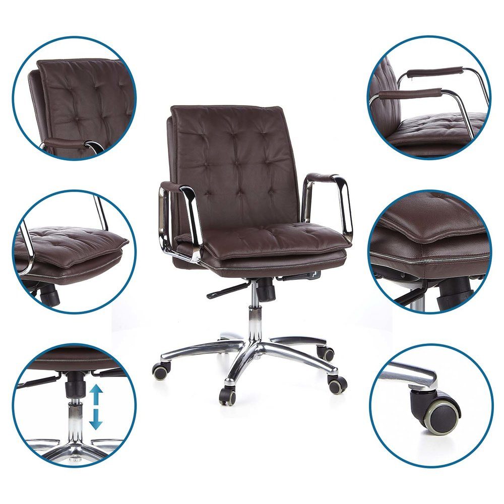 10 ergonomisch OFFICE hjh Armlehnen, Profi Chefsessel VILLA Drehstuhl Braun Bürostuhl Chefsessel Leder mit