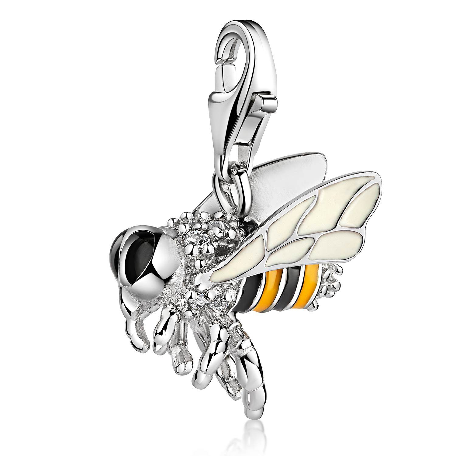 Materia Charm-Einhänger Biene / Honigbiene Gelb Schwarz Silber C23, 925 Sterling Silber, emailliert