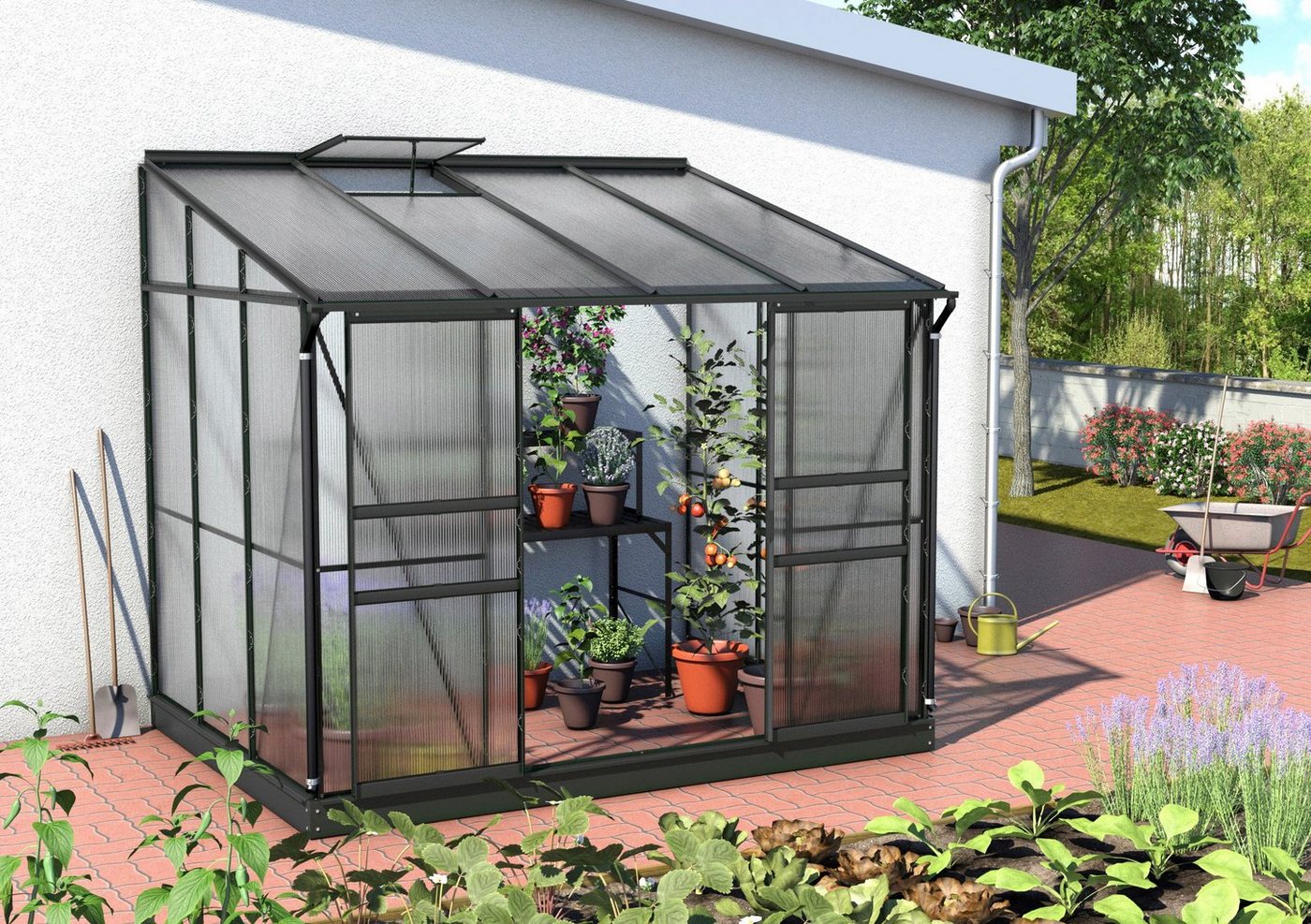 Vitavia Anlehngewächshaus Osiris 5200, BxTxH: 262 x 201 x 221 cm, 4 mm Wandstärke schwarz | Rabatt: 44% Vitavia Anlehngewächshaus Osiris 5200, BxTxH: 262 x 201 x 221 cm, 4 mm Wandstärke schwarz | Rabatt: 44%