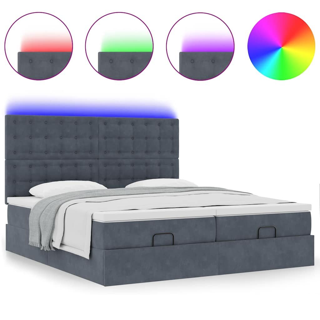 Bett Ottoman-Bett mit Matratzen & LEDs Dunkelgrau 200x200 cm Samt