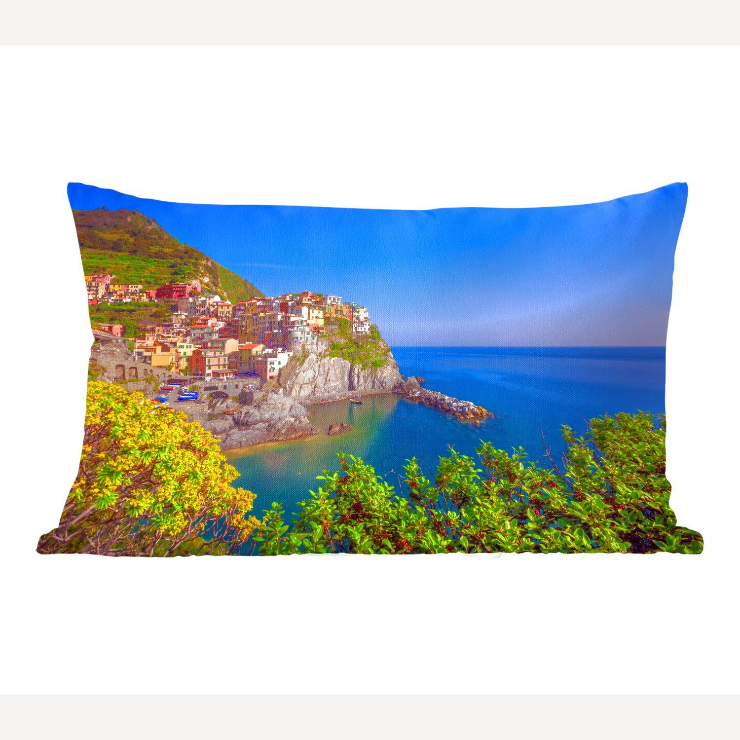 MuchoWow Dekokissen Blauer Himmel über Cinque Terre, Wohzimmer Dekoration, Zierkissen, Dekokissen mit Füllung, Schlafzimmer