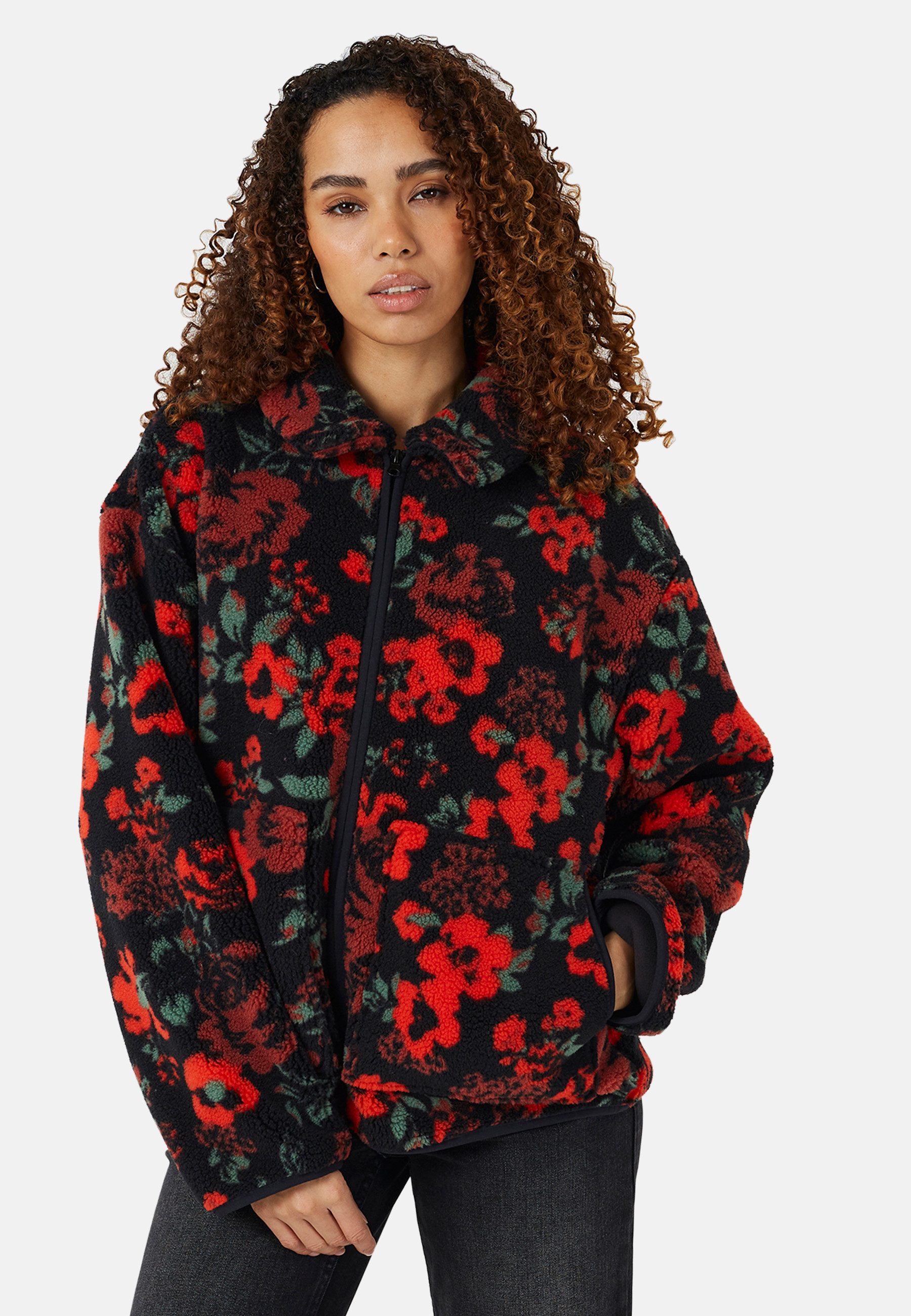 Brave Soul Cardigan Damen-Fleecejacke mit Blumenmuster