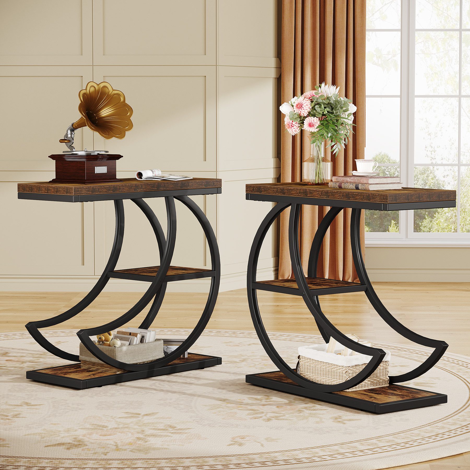 Tribesigns Beistelltisch Industrielle Beistelltische mit 3 Ablageflächen Co günstig online kaufen