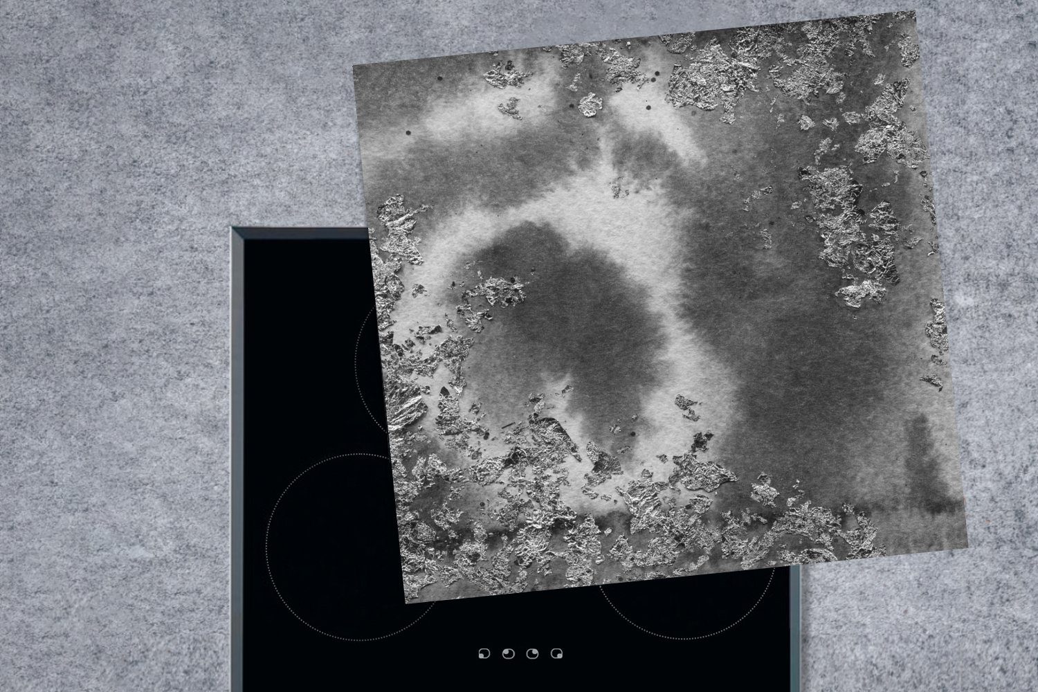 MuchoWow Herdblende-/Abdeckplatte Silber - Glitter küche cm, tlg), für Abstrakt, Vinyl, 78x78 Arbeitsplatte - Ceranfeldabdeckung, (1